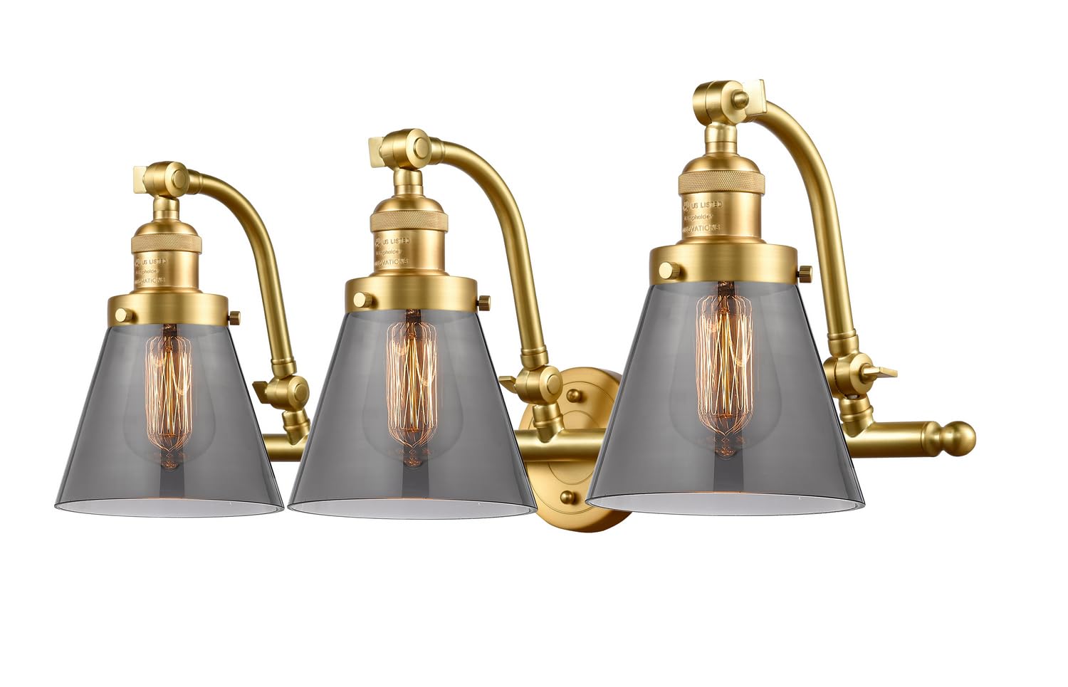 3W LED Small Cone 3-Light Bathroom Vanity Light Fixture - Modern Chrome Finish for Bathroom, Powder Room & Dressing Area (Model 515-3W-SG-G63)