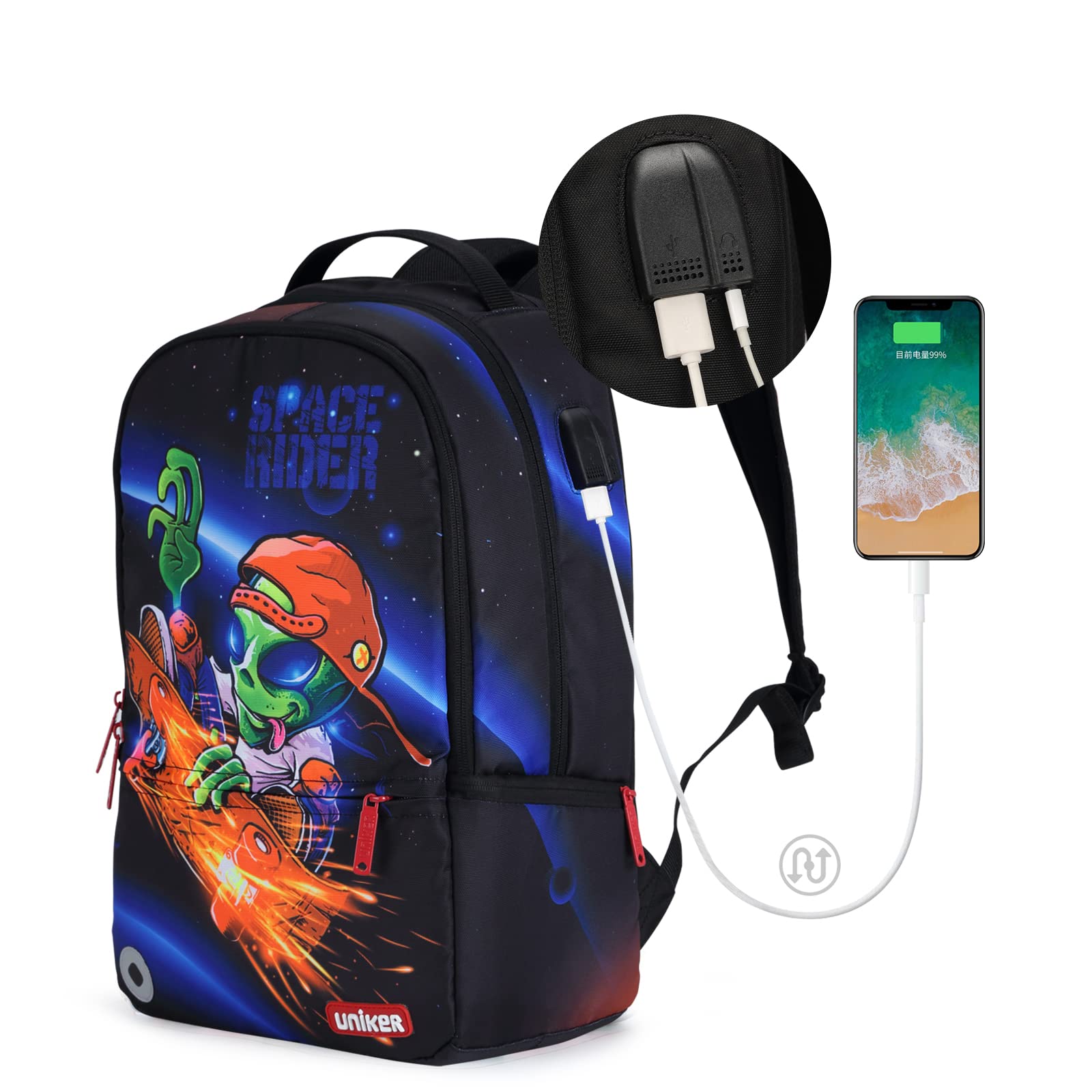 UNIKER 15.6 Inch Laptop Backpack for Teen Boys - USB Charging Port, Durable School & Work Backpack for High School Students - Perfect for College, Travel & Daily Commute