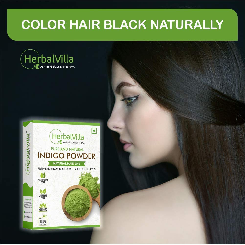 Herbalvilla 100% Natural Black Hair Dye with Henna & Indigo Powder - 200g Chemical-Free Hair Color for Gray Coverage & Hair Conditioning | Perfect for Home Use & Salon Professionals