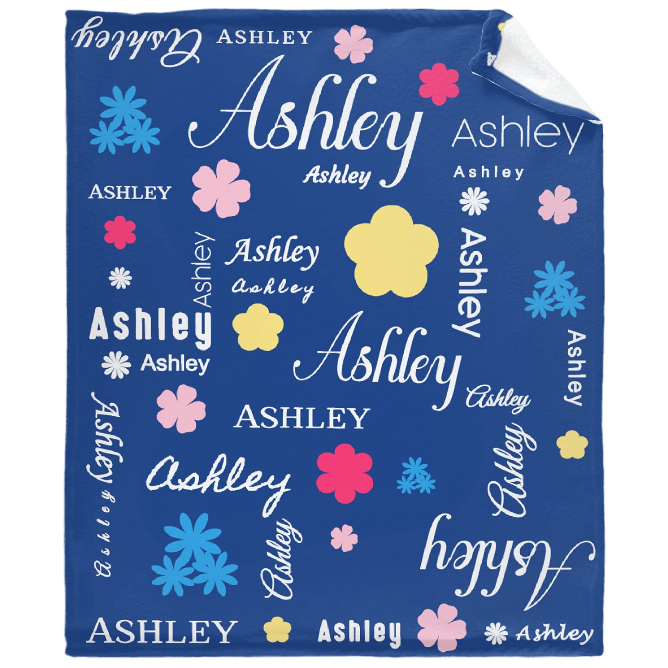 Custom Personalized Name Blanket - Flora Blue Monogrammed Throw Blanket for Women, Daughter, Granddaughter, Mom | Extra Large 120x90 Inch | Perfect Gift for Birthday, Christmas, Anniversary | Cozy Home Decor & Thoughtful Present