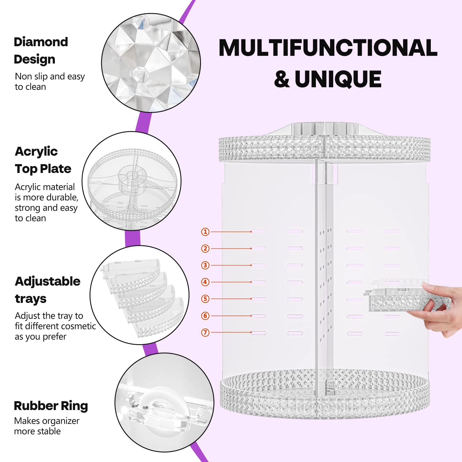 360 Degree Rotating Makeup Organizer with 7 Removable Layers - Extra Large Capacity Cosmetic & Perfume Storage - Clear Vanity Display Case for Bathroom, Bedroom & Dressing Table Organization