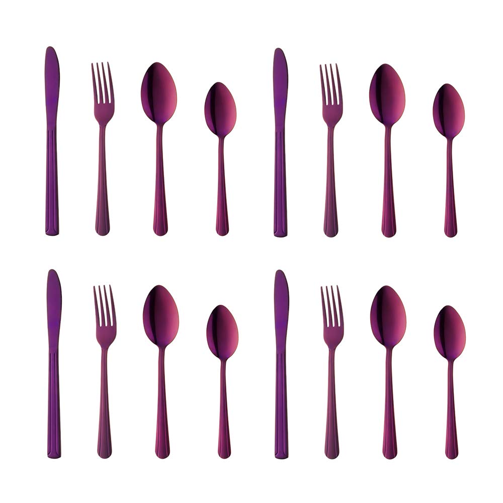 BuyGo 16-Piece Stainless Steel Purple Flatware Set for 4 - Lightweight Dinnerware, Hand-Polished & Dishwasher Safe - Perfect for Everyday Dining, Parties & Gifts