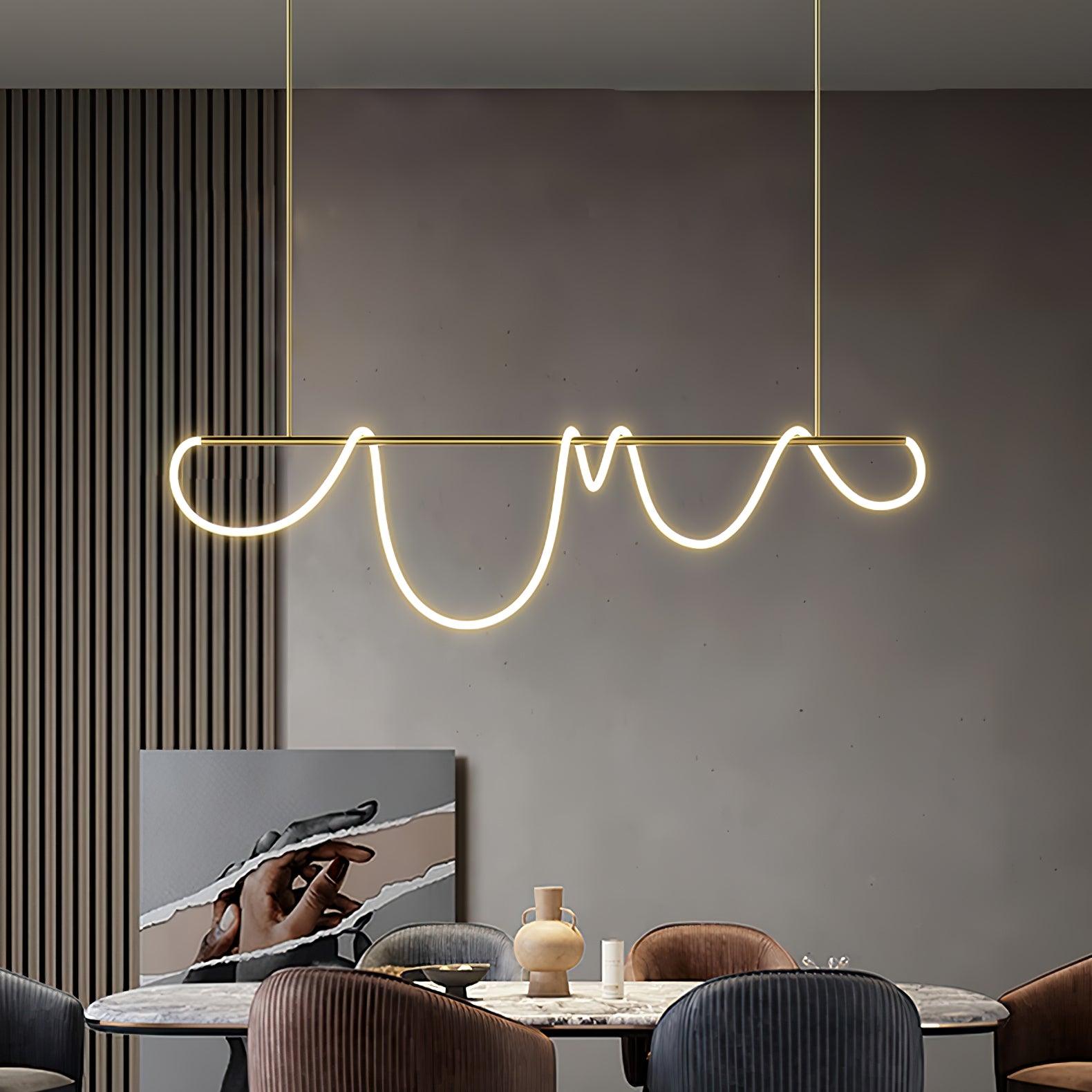 Modern Flexible Linear Curve Chandelier - Adjustable LED Pendant Light for Dining Room, Kitchen Island, Living Room & Bedroom Lighting