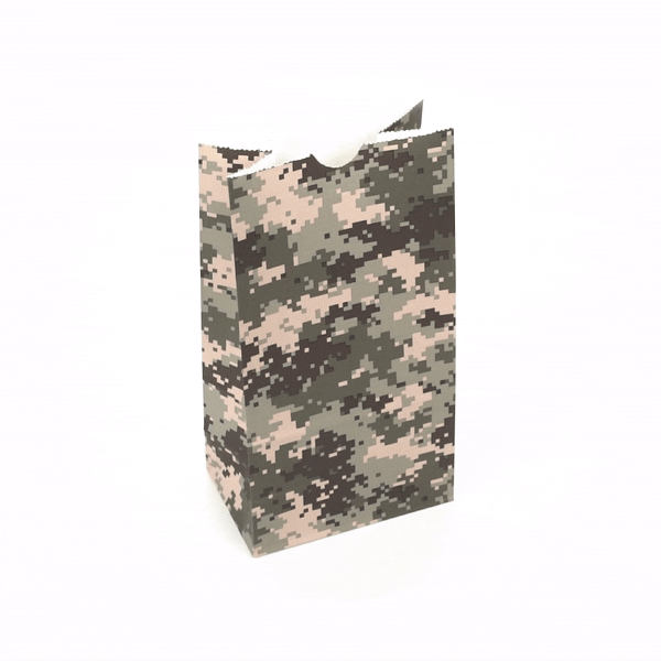 Camouflage Paper Bags 4 lb - 5 x 3.25 x 9.5 Inches - 100 Count Box - Heavy Duty Kraft Gift Bags for Hunting, Military, Outdoor & Party Supplies