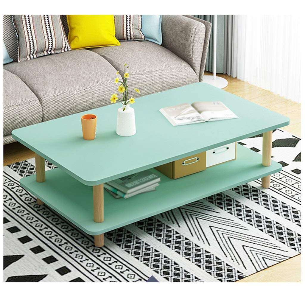 Vintage 2-Tier Wooden Side Table - Rectangle Coffee Table for Living Room, Balcony, Small Apartment (Green, 80x40x43cm) | Perfect for Tea Time, Reading Nook & Sofa Side Storage