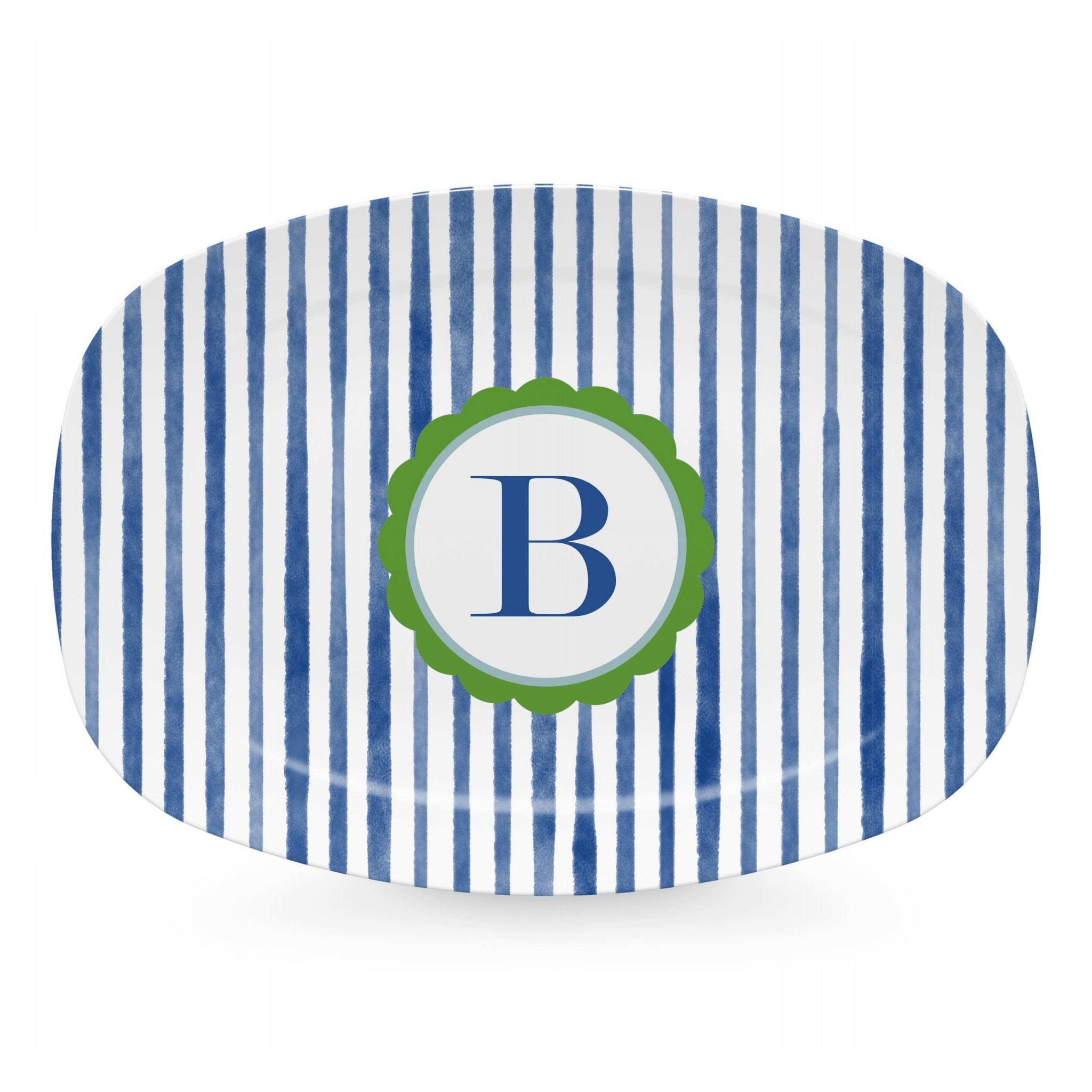 Elegant Blue Striped Serving Platter with Scalloped Edge - Perfect for Dinner Parties, Holiday Entertaining & Cheese Board Displays