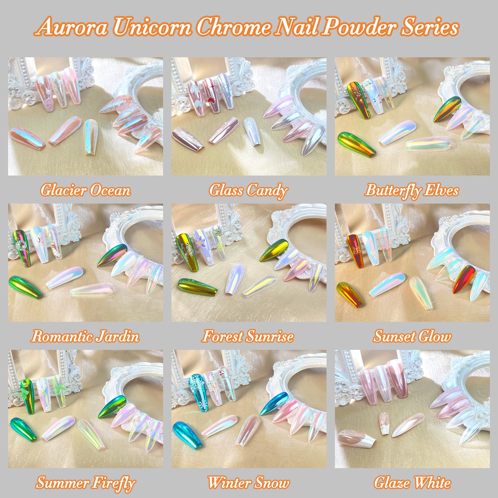 Unicorn Chrome Nail Powder - Aurora Mermaid Pearlescent Pigment for DIY Nail Art, Manicure & Salon Glitter Decorations | Perfect for Winter Snow Nail Designs & Holiday Party Nail Art