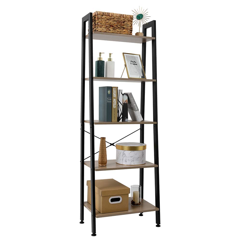 5-Tier Ladder Shelf - Sturdy Metal Frame Storage Rack & Bookshelf | Multipurpose Organizer for Bathroom, Living Room, Office & Plant Display | Perfect for Small Space Organization & Home Decor