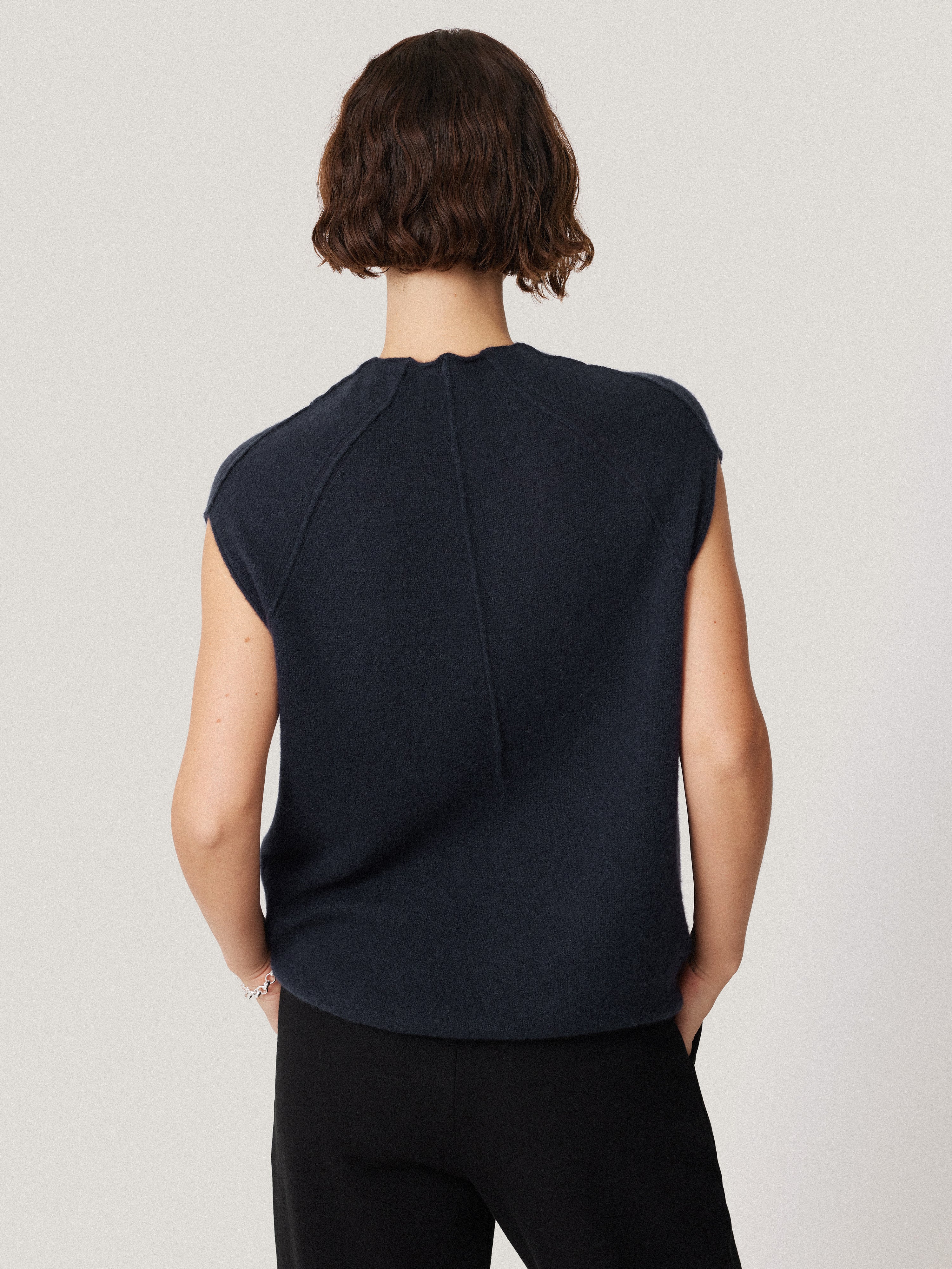Luxury Cloud Cashmere Cap Sleeve Women's Top - Soft Navy Blue Crewneck Blouse for Work & Casual Wear | Perfect for Office, Date Night & Weekend Outfits