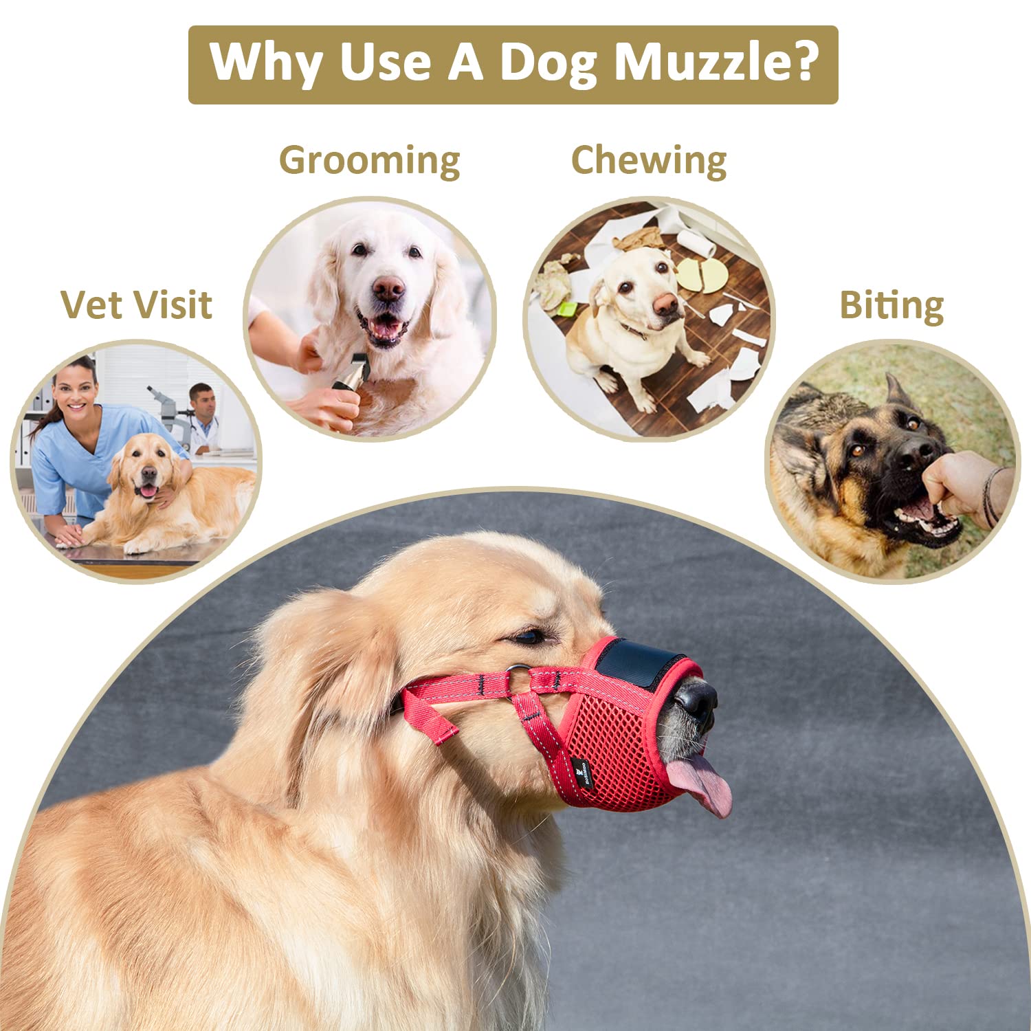 Reflective Adjustable Dog Muzzle for Small Medium Large Breeds - Soft Bite Proof Muzzle with Velcro Strap for Corgi, Beagle & Golden Retriever - Perfect for Training, Grooming & Outdoor Safety