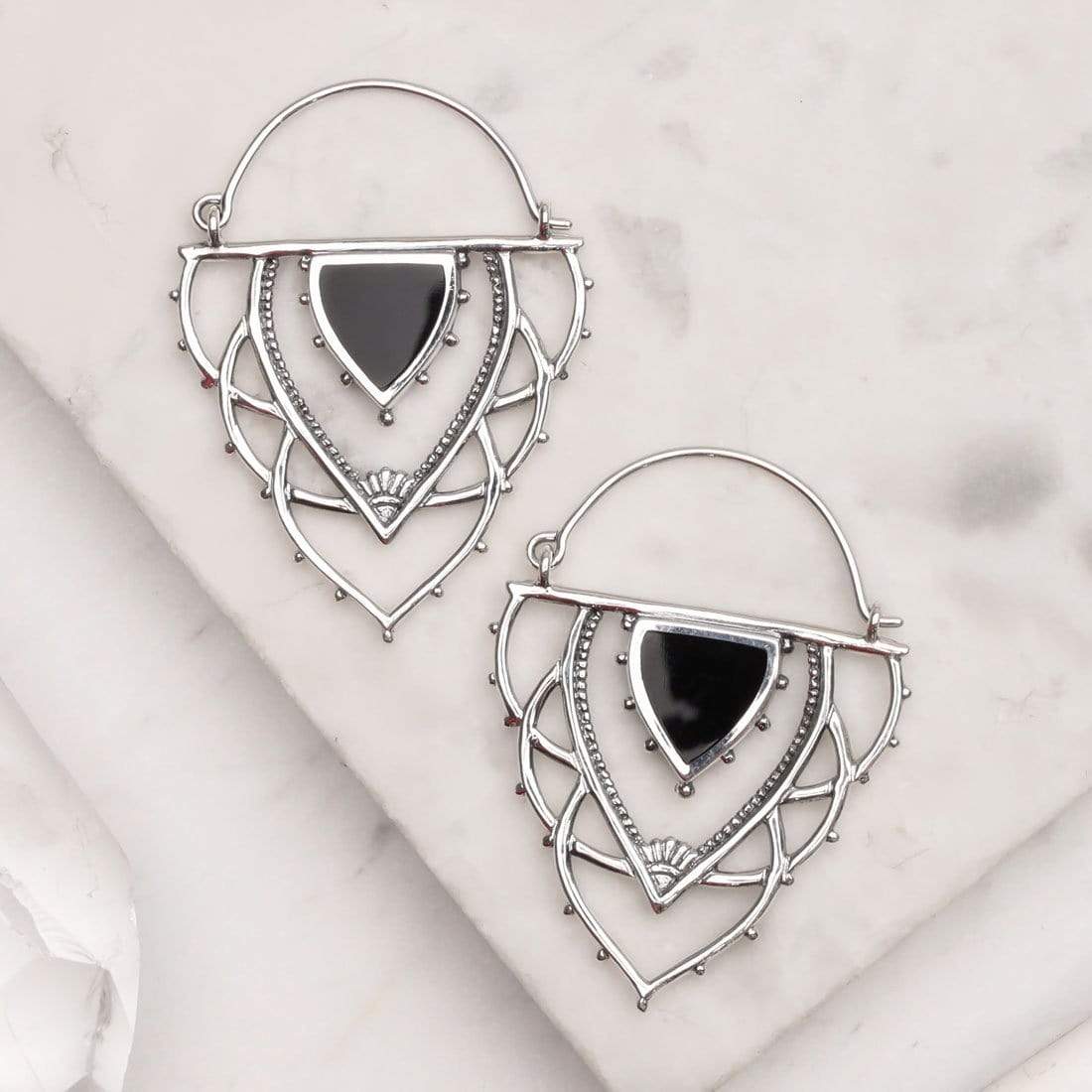 Ancient Archways Onyx Hoop Earrings for Women - Elegant Black Stone Dangle Earrings for Party, Wedding & Evening Wear