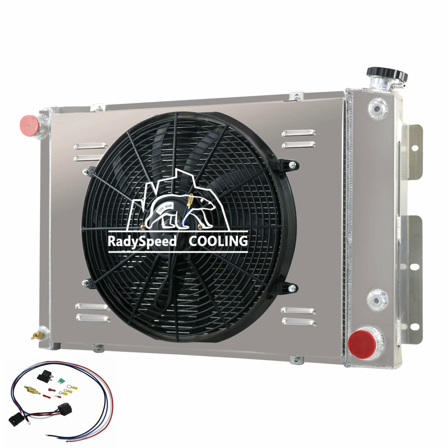4 Row Aluminum Radiator Shroud Fan Kit for 1967-1969 Chevy Camaro & Pontiac Firebird 5.7L V8 - Direct Replacement Cooling System Upgrade - Perfect for Classic Car Restoration & Hot Rod Performance