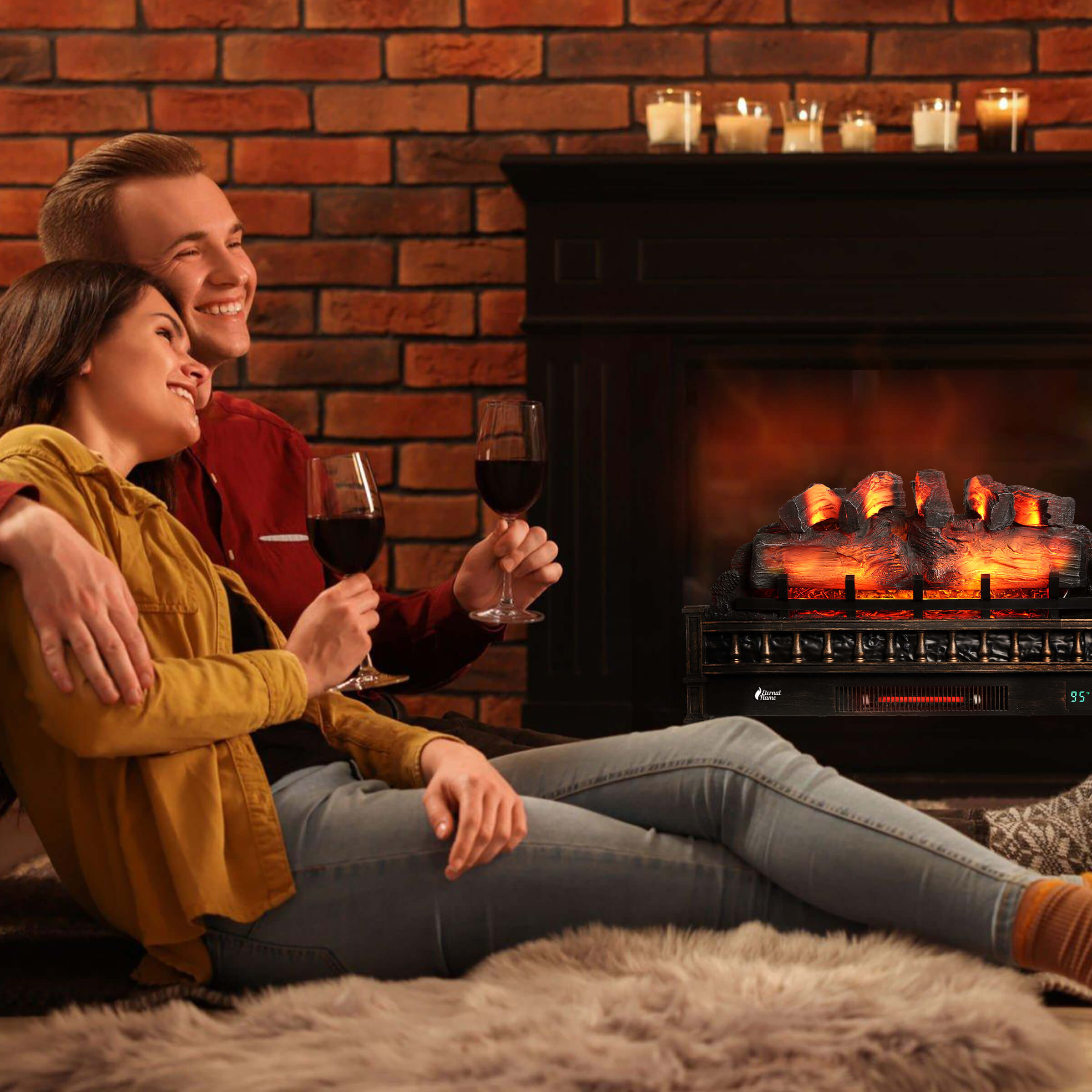 Eternal Flame EF30 PB Electric Fireplace Logs Set - Realistic Wood Burning Effect, 1500W Heater, Remote Control - Perfect for Living Room, Bedroom & Office Warmth