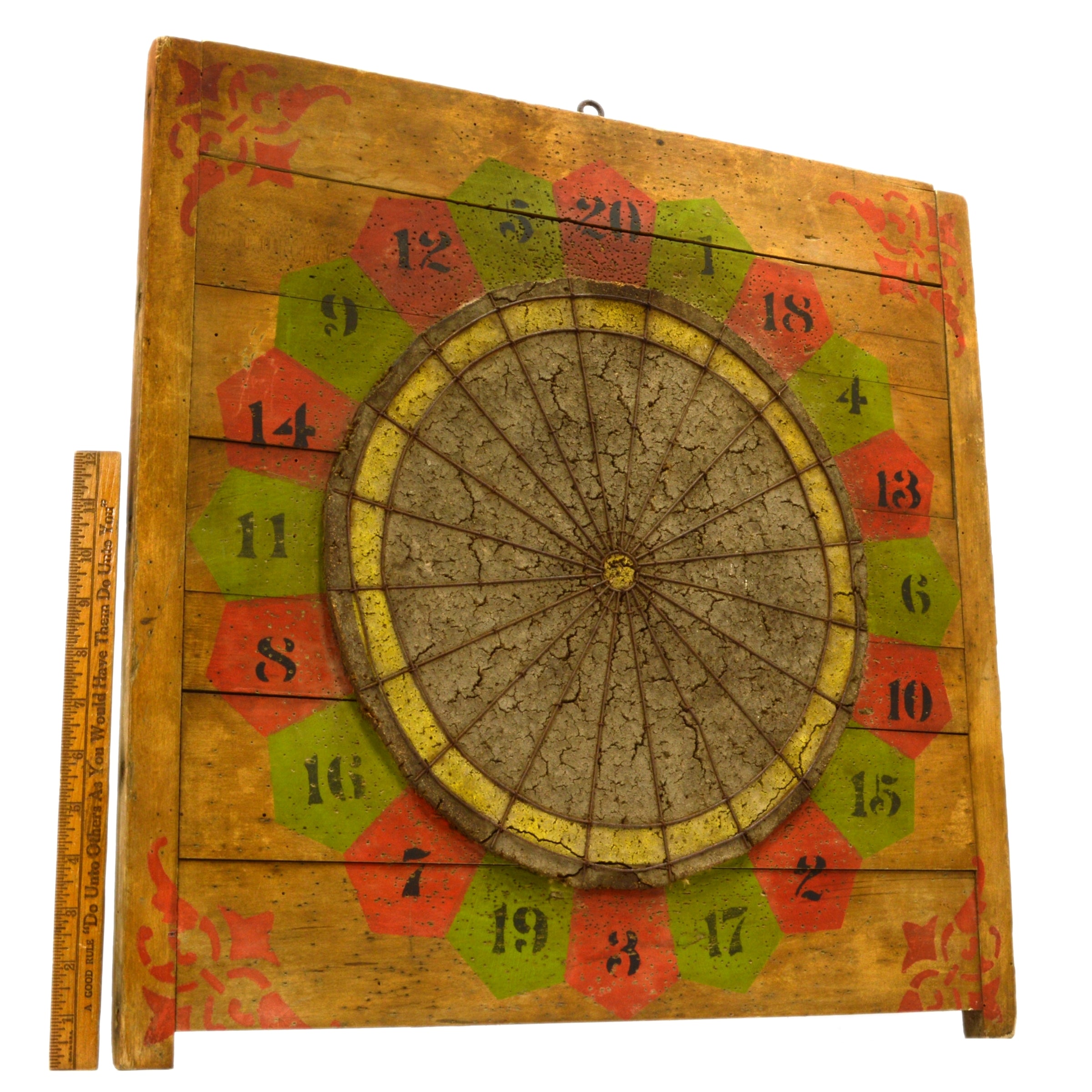Vintage Folk Art Dartboard - 13.5 Inch Primitive Handmade Dart Board for Country Home Decor | Perfect for Game Rooms, Man Caves & Rustic Themed Spaces