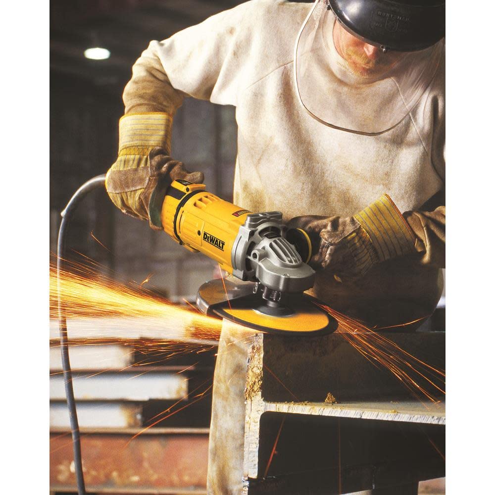 DEWALT 9-Inch Angle Grinder, 4.9HP 6500 RPM with Dust Ejection System - Corded Power Tool (DWE4599N) for Metal Cutting, Grinding & Concrete Work