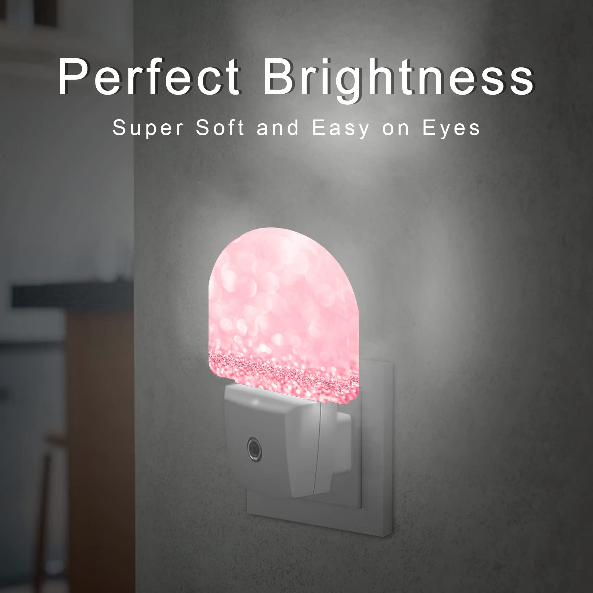 Pink Glitter Night Light Plug in Wall - Dusk to Dawn Sensor Night Light for Kids, Girls, Boys, Women & Men - Perfect for Bedroom, Stairway, Hallway, Kitchen Decor - Ideal Gift for Birthday & Holidays