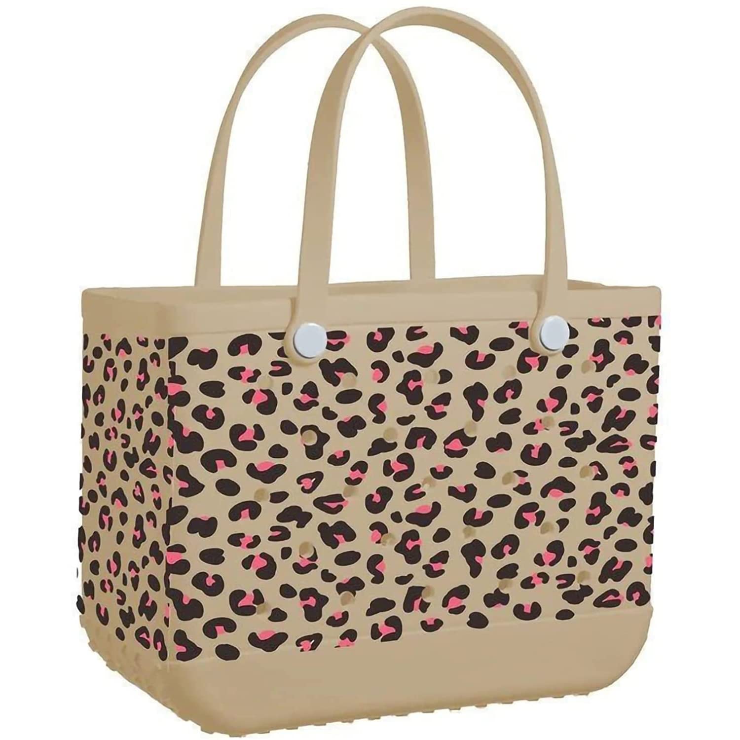 Large EVA Beach Bag for Men & Women - Fashionable Hollow Design Tote Bag, Washable Travel Storage Bag (Leopard Print, Medium Size) | Perfect for Pool, Beach, Gym & Shopping Trips