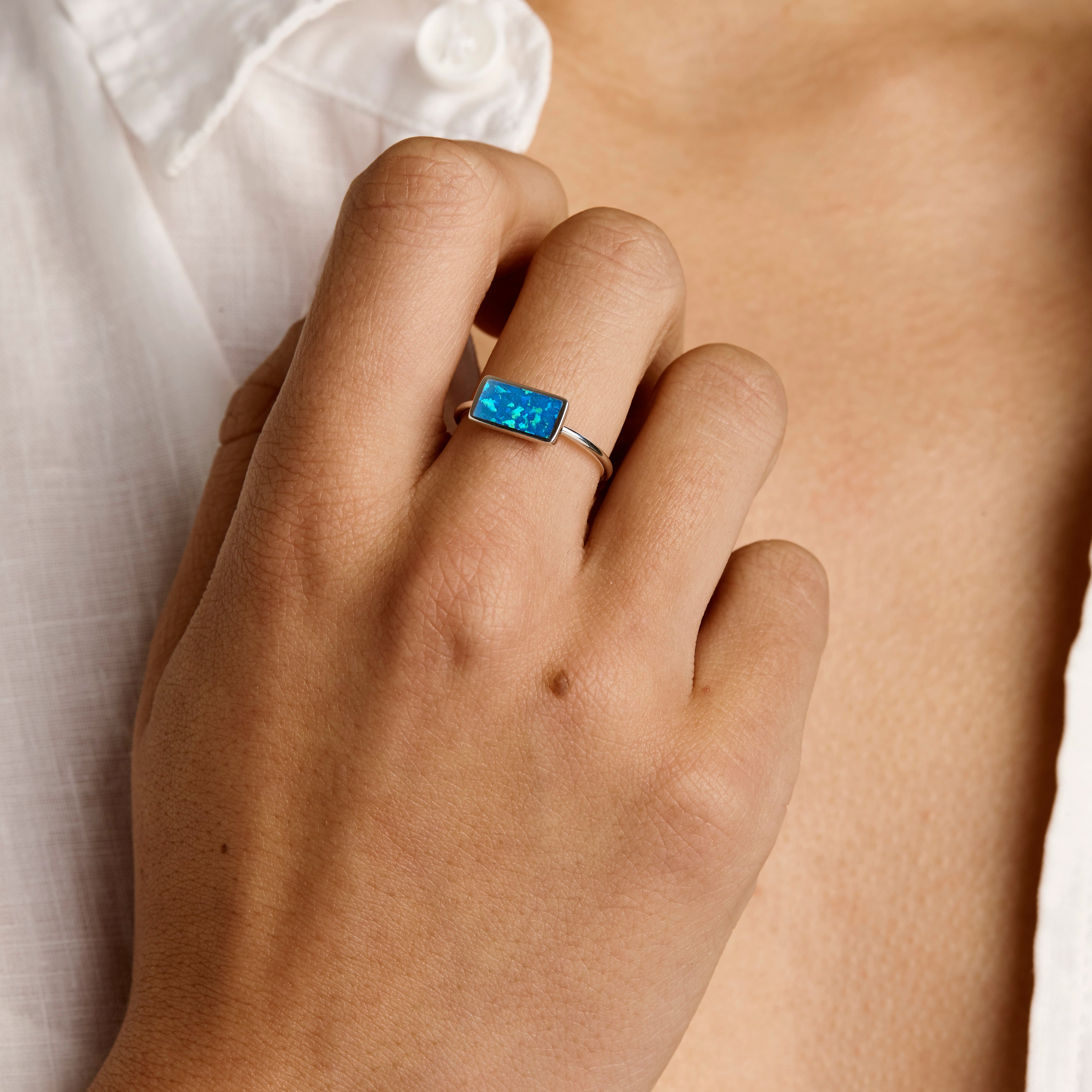 Eternal Unity Blue Opal Ring for Women - Genuine Opal Jewelry, Sterling Silver Band, Birthstone Gift for Her - Perfect for Weddings, Anniversaries & Special Occasions
