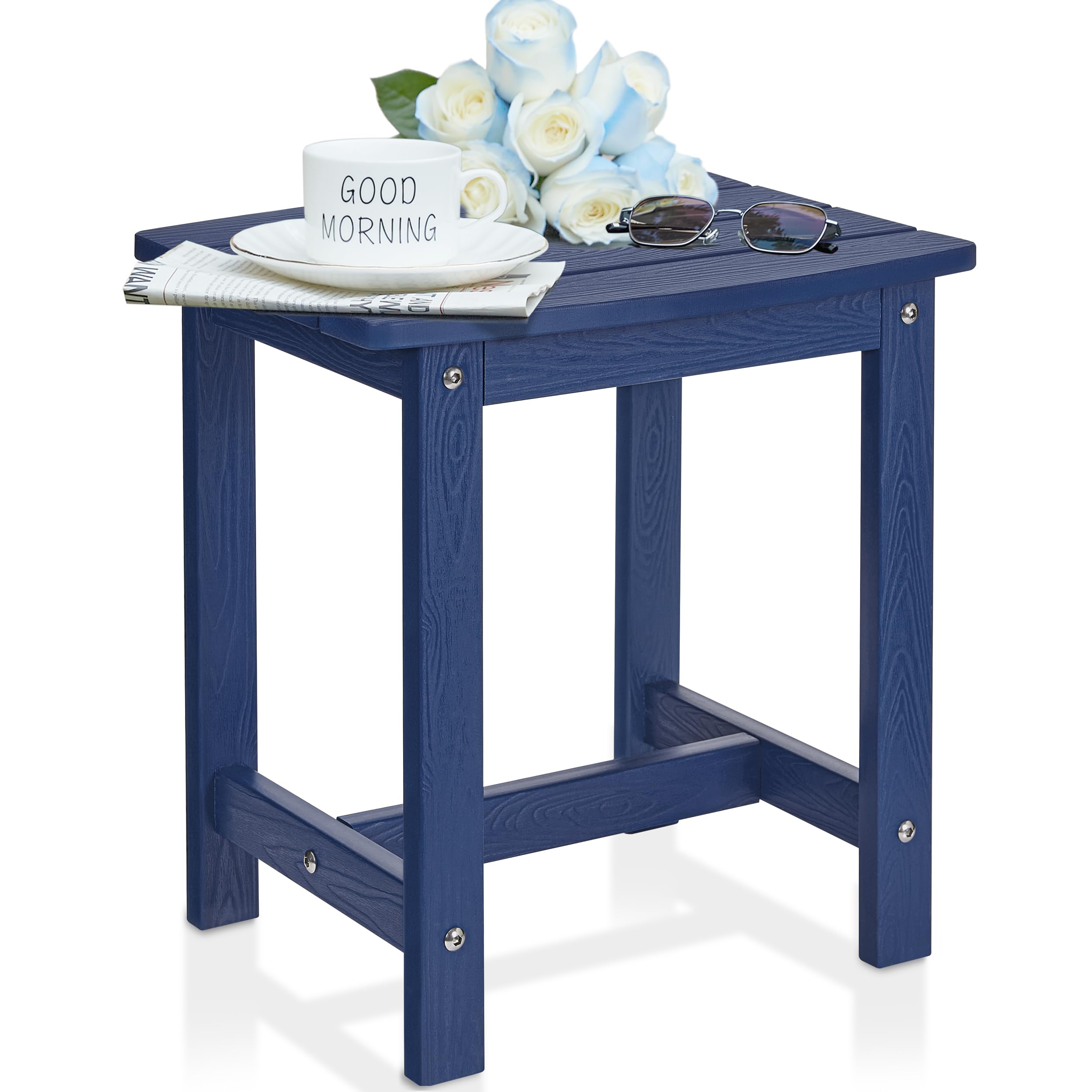 Y&M Outdoor Side Table - Waterproof HIPS Adirondack Square End Table for Patio, Balcony, Pool, Beach, Porch & Deck - Modern Navy Blue Accent Table for Indoor/Outdoor Use - Perfect for Drinks, Books & Decor by the Poolside or Garden