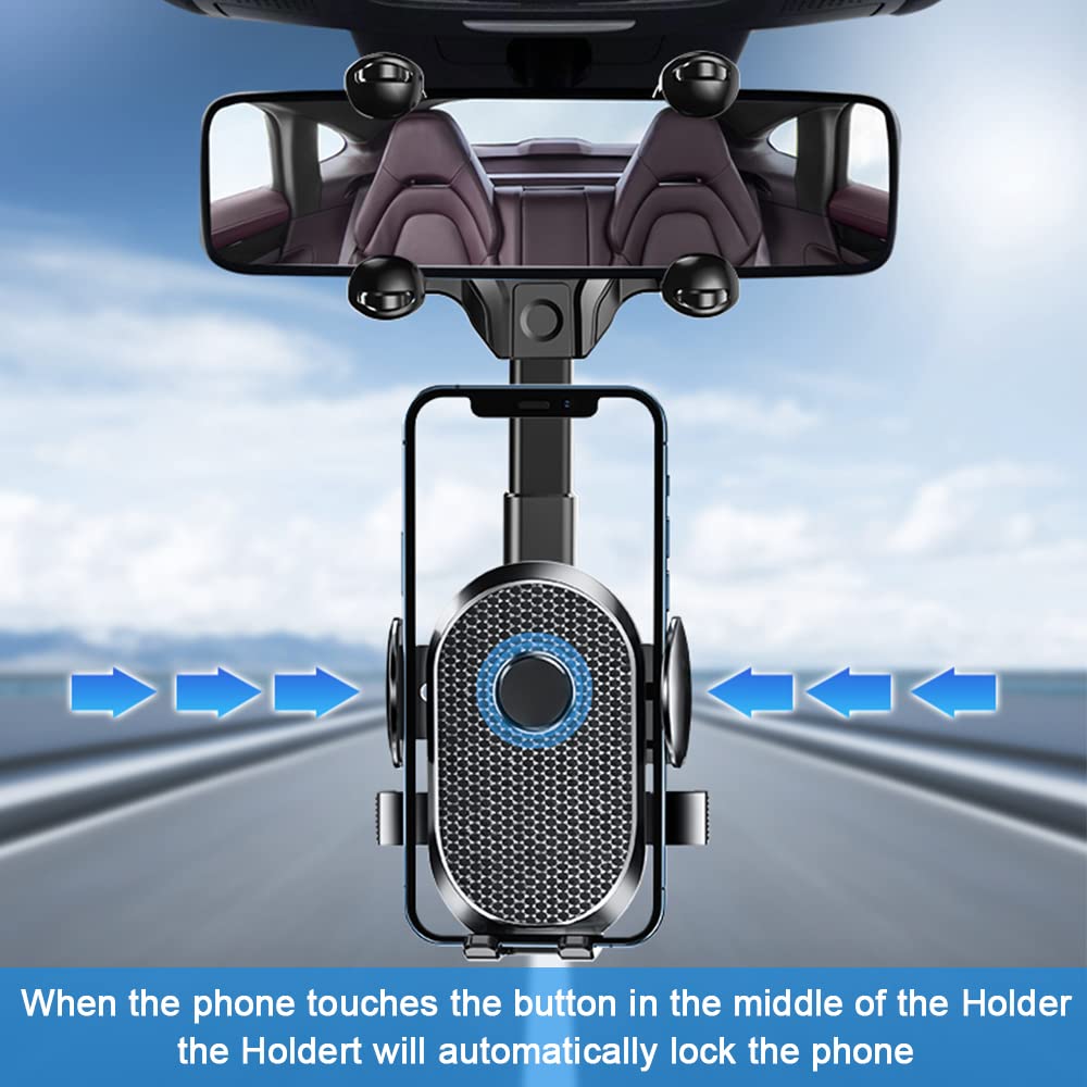 360° Adjustable Universal Car Phone Mount - Multifunctional Rearview Mirror Phone Holder for iPhone, Android & GPS - Perfect for Hands-Free Driving & Navigation