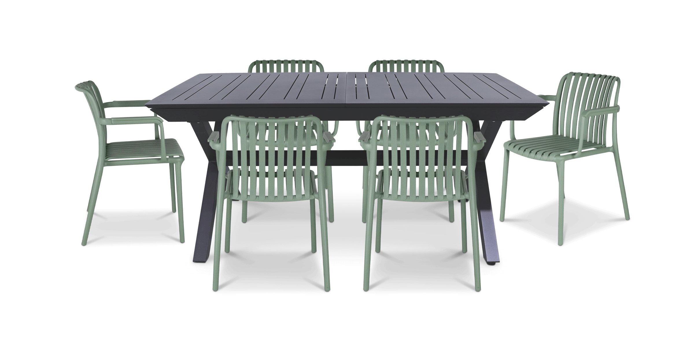 Gunmetal Caribbean Outdoor Extension Table with Salerno UV-Resistant Plastic Chairs (PP) - Perfect for Patio, Deck, Garden & Poolside Dining