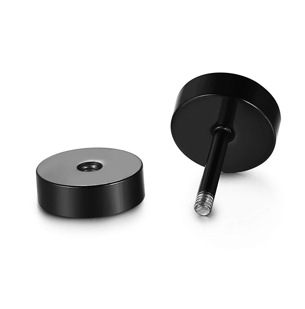SIISPRI 6-10mm Black Screw Stud Earrings for Men & Women - Stainless Steel Fake Ear Plugs, Illusion Tunnel Gauges - Perfect for Daily Wear, Parties & Alternative Fashion