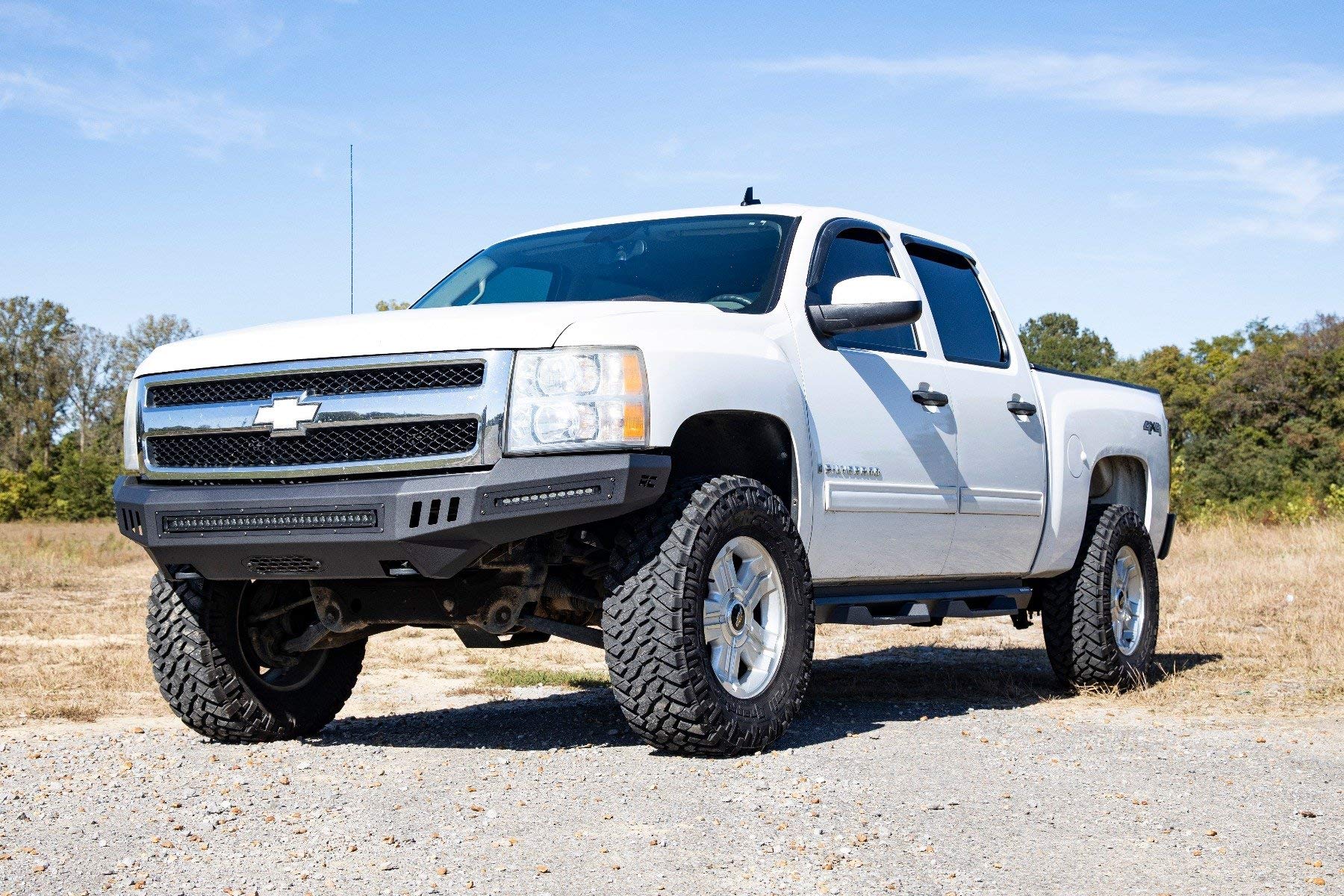 Rough Country High Clearance Front Bumper with LED Lights for 2007-2013 Chevy Silverado 1500 | Off-Road Protection & Style Upgrade | Perfect for Trail Riding & Truck Customization