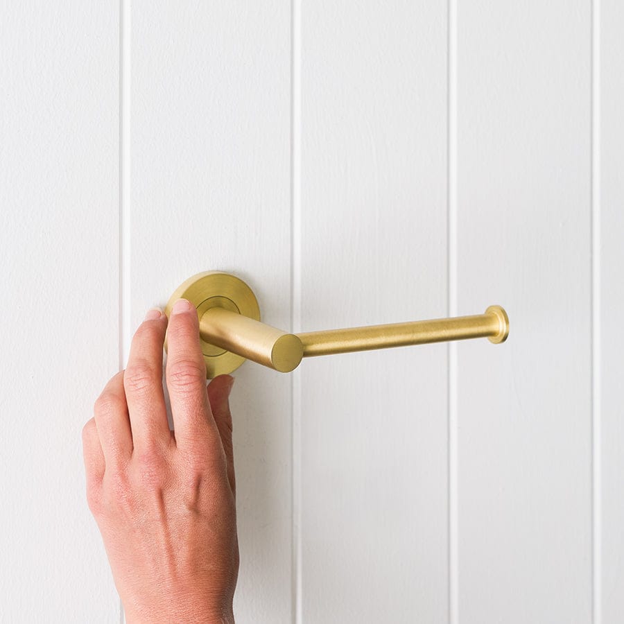 Brass Toilet Paper Holder Wall Mount - Brushed Gold Bathroom Tissue Roll Stand for Modern & Farmhouse Decor - Perfect for Bathroom, Kitchen, or Laundry Room Organization