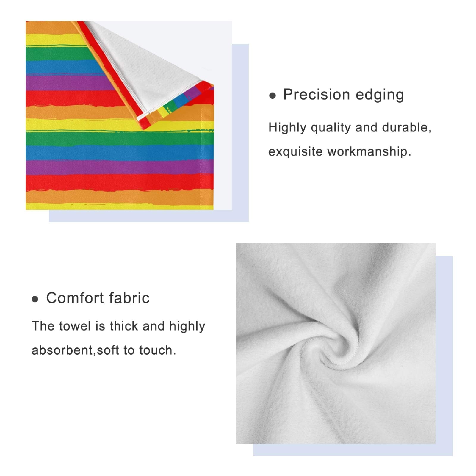 ALAZA Rainbow Striped 3-Piece Bath Towel Set - 1 Bath Towel, 1 Hand Towel, 1 Washcloth | Ultra Soft & Absorbent Cotton Towels for Bathroom, Kitchen, Gym, Beach & Travel | Home Essentials & Spa Luxury