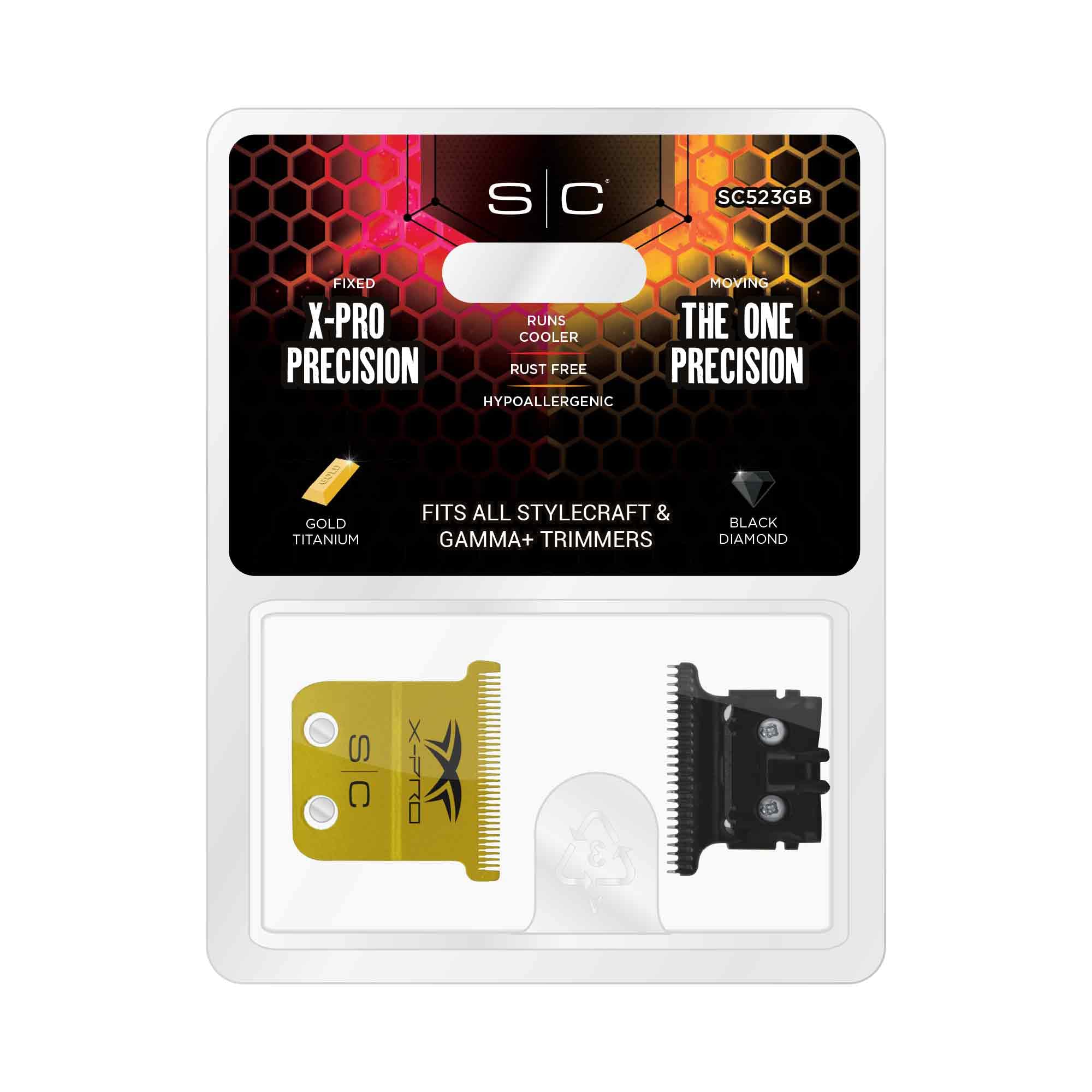 Stylecraft Replacement Fixed X-Pro Precision Gold Titanium Trimmer Blade with Black Diamond Carbon DLC - Professional Deep Tooth Cutter Set for Barbers & Stylists - Perfect for Fades, Lineups & Detailed Hair Cutting