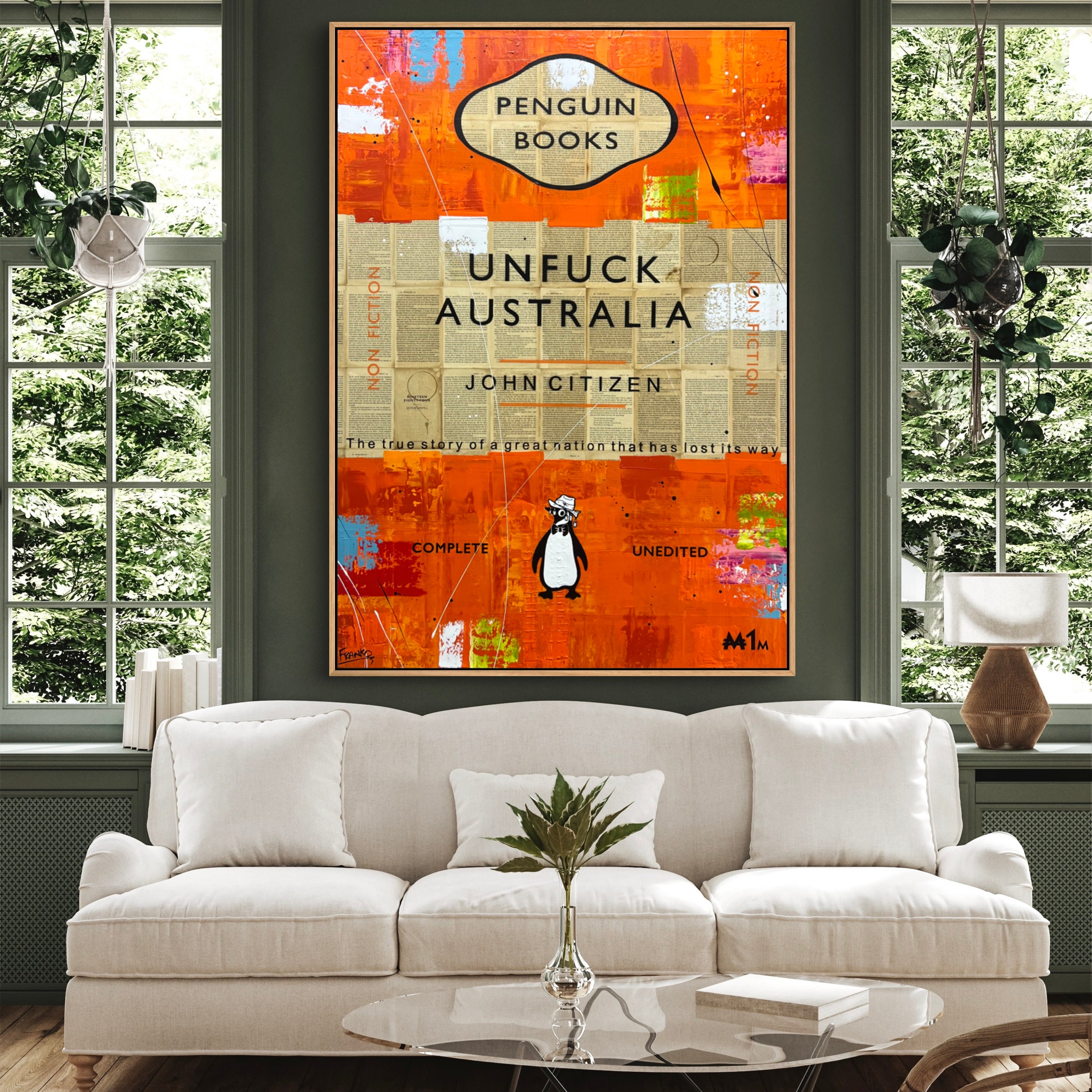 Say G'day 140cm x 100cm Australiana Urban Pop Art Canvas Painting - Perfect for Book Club Decor, Living Room Wall Art & Australian-Themed Interior Design
