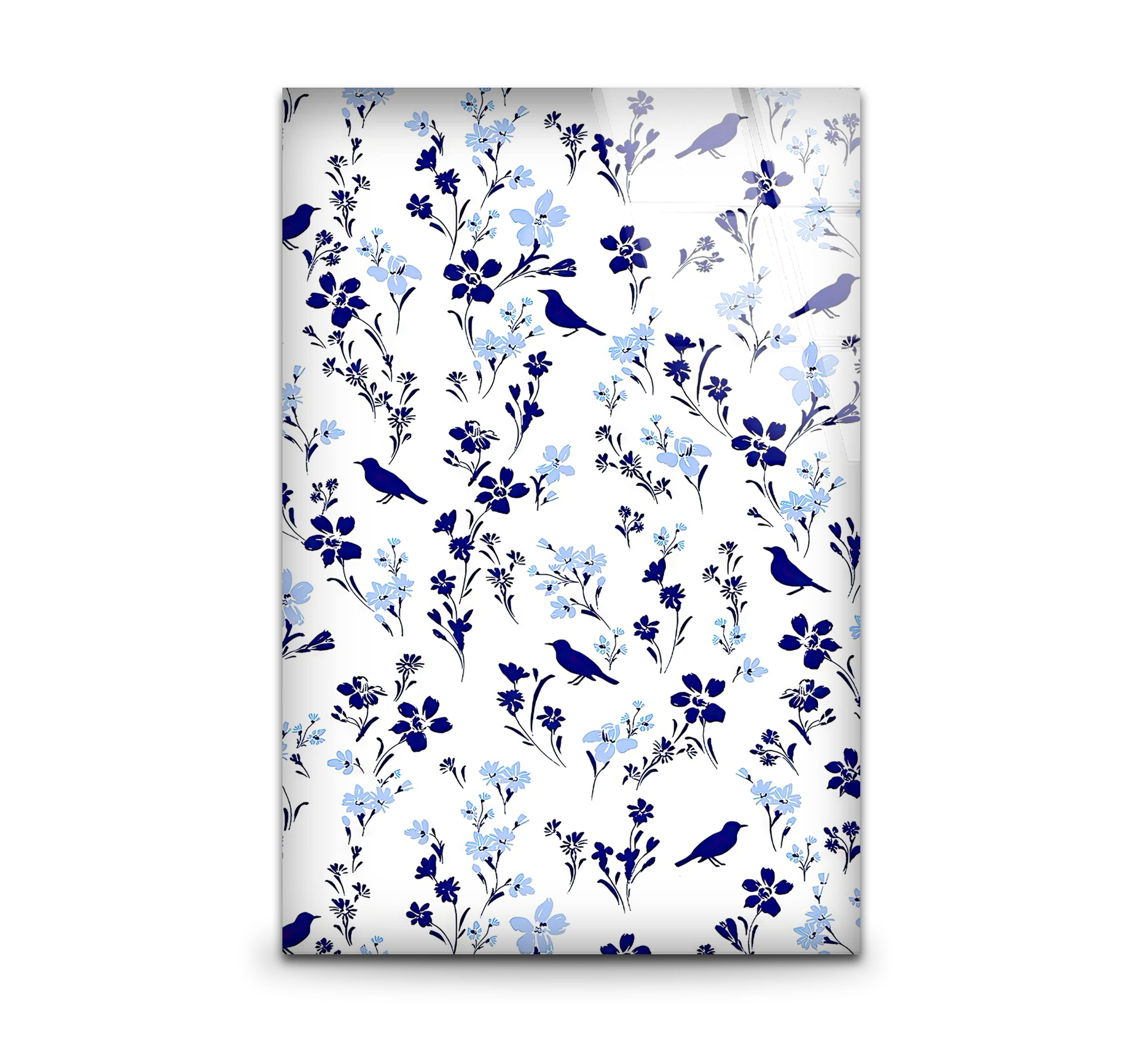 Blue Bird and Wildflower Wall Art Print - Elegant Floral Glass Decor for Nature Lovers | Perfect for Living Room, Bedroom & Office Decor