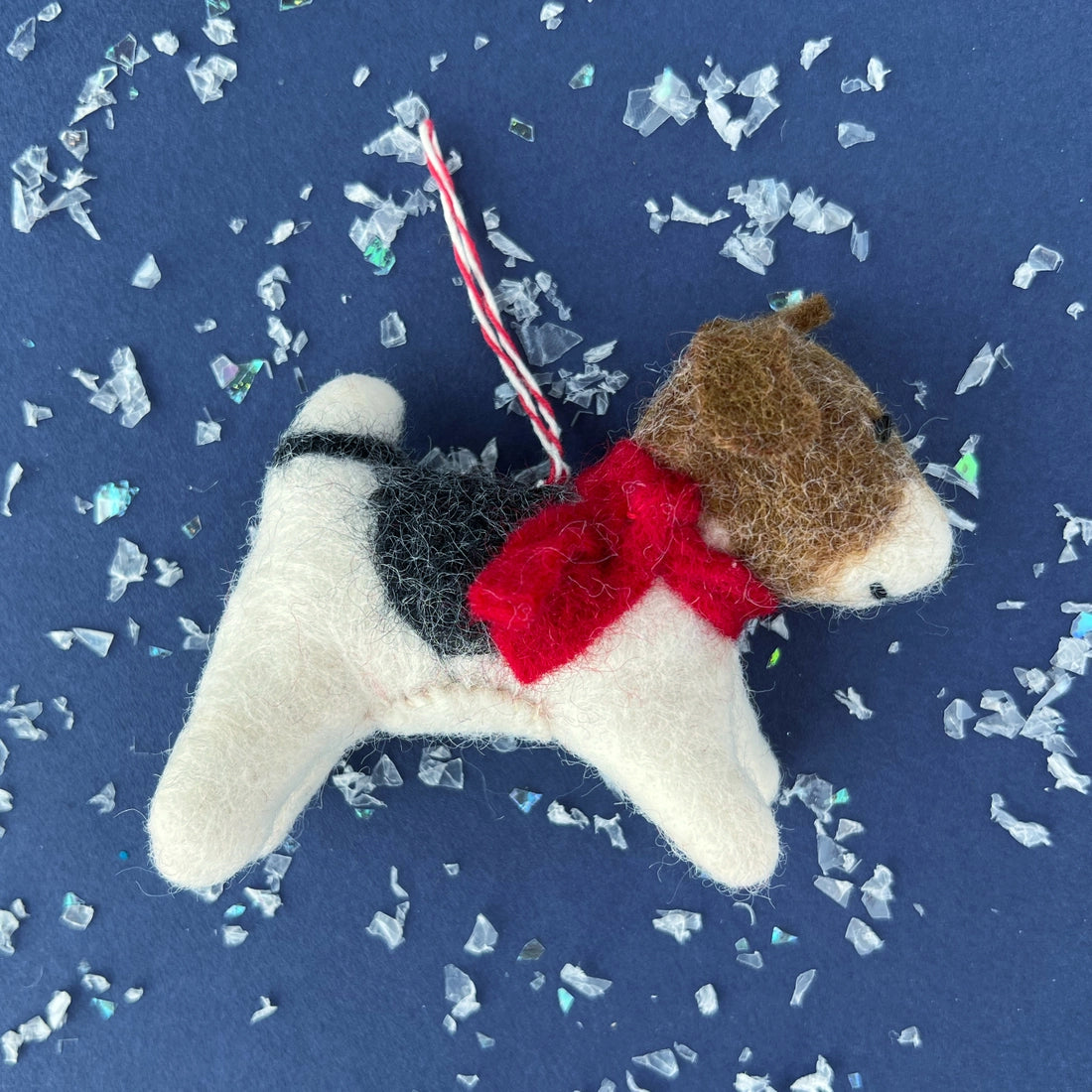 Handmade Red Scarf Dog Felt Ornament - Christmas Tree Decoration, Holiday Home Decor, Pet Lover Gift