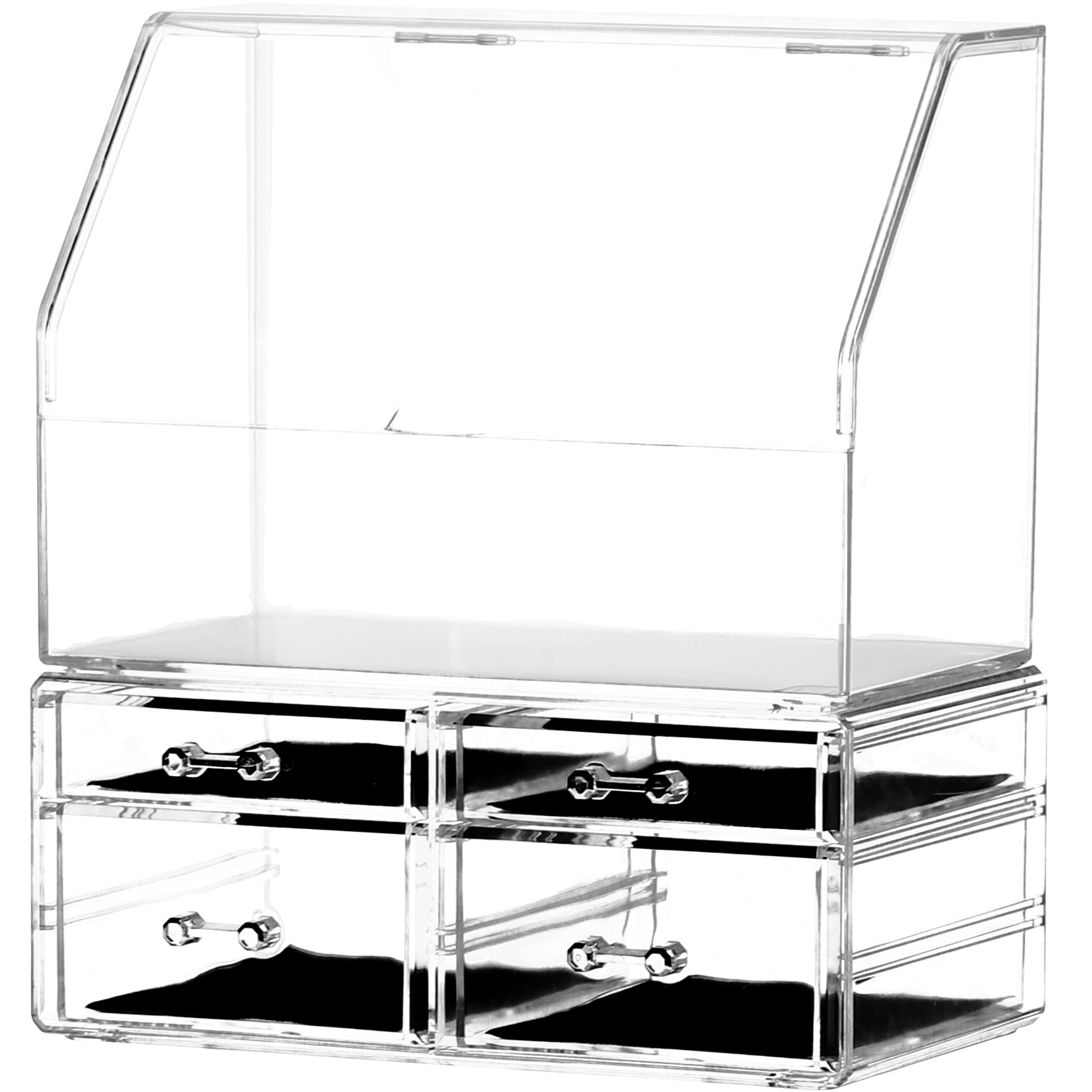 Celar Acrylic Makeup Organizer with Lid - 4 Drawers Dustproof Waterproof Cosmetic Storage for Bathroom Vanity, Dresser & Countertop - Perfect for Skincare, Jewelry & Beauty Essentials Organization