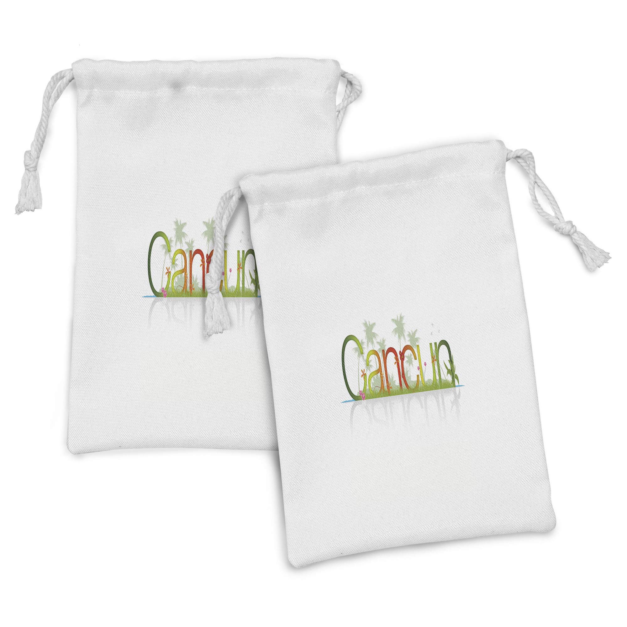 Ambesonne 2-Pack Fabric Drawstring Pouch Set - Tropical Mexico City Palm Tree Design, 9
