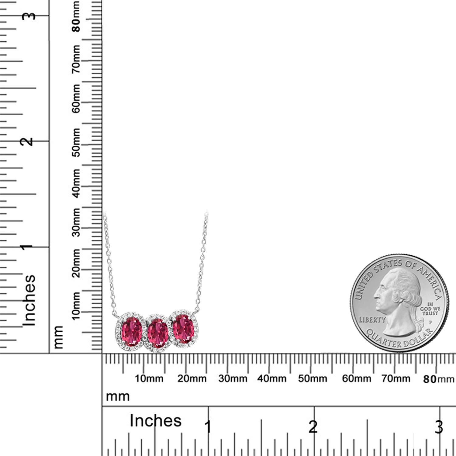 Gem Stone King 925 Sterling Silver Birthstone Necklace for Women | 3 Stone Oval Pendant (7x5mm) with 18