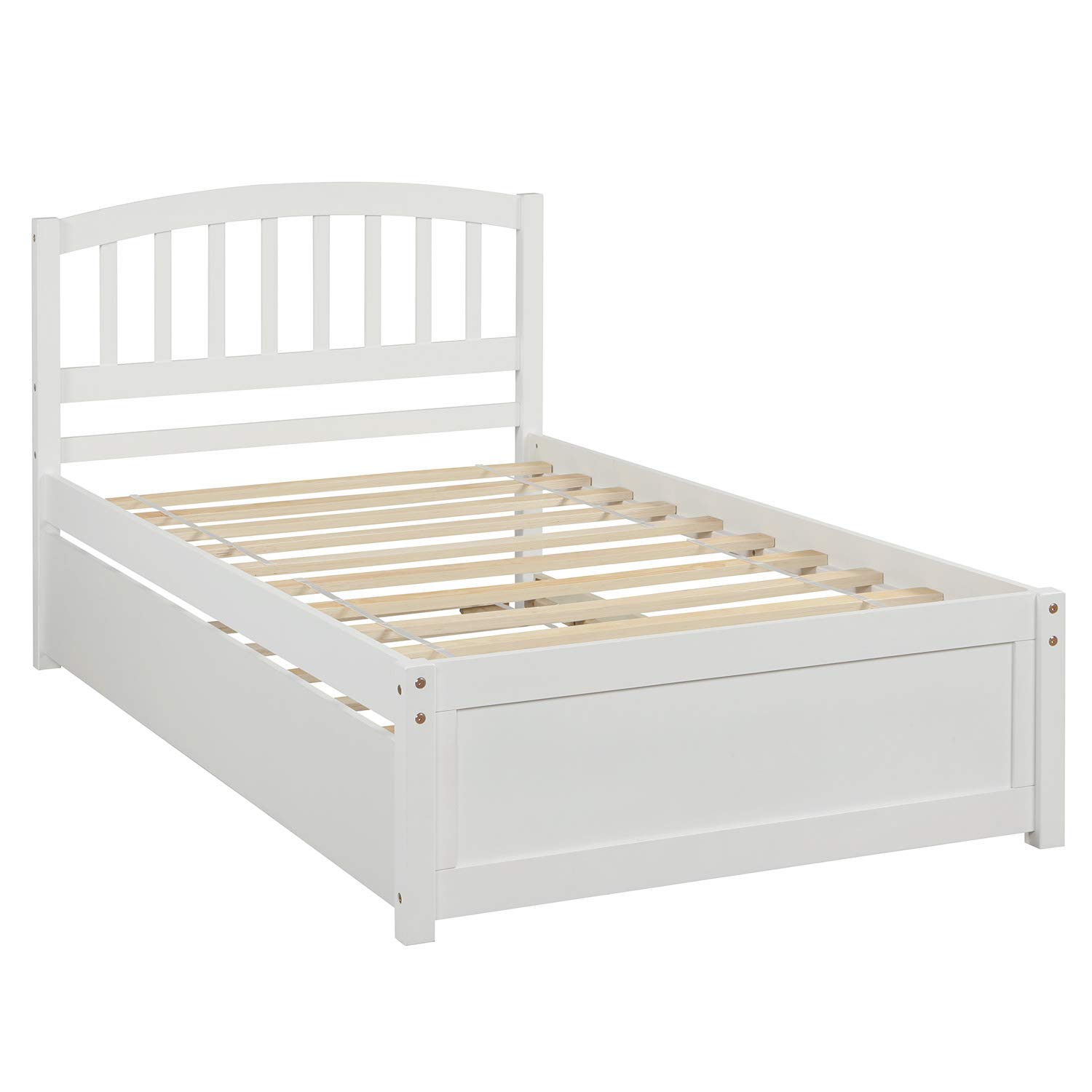 Harper & Bright Designs White Twin Size Wooden Bed Frame with Headboard & Pull Out Trundle - Solid Platform Bed for Kids, Teens & Guest Rooms - Perfect for Small Spaces, Sleepovers & Space-Saving Solutions