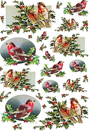 Christmas Rice Paper for Decoupage A4 Size - Merry Christmas Winter Bullfinch Design (2 Sheets) - Perfect for Holiday Crafts, Scrapbooking & DIY Gift Wrapping