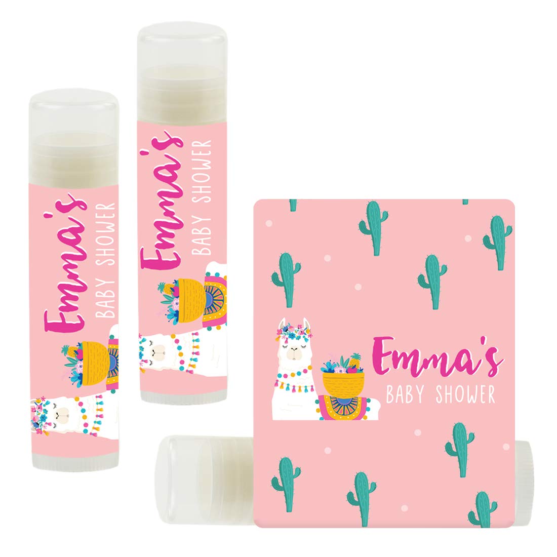 Personalized Llama and Cactus Lip Balm Party Favors - 12 Pack Bohemian Themed Baby Shower Decor for Emma's Celebration | Perfect for Bridal Showers, Birthday Parties & Wedding Favors