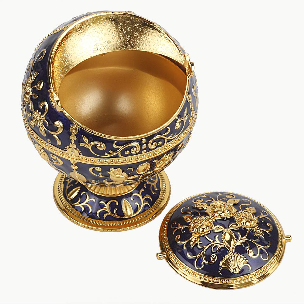 Windproof Metal Ashtray with Lid - Portable Outdoor & Indoor Cigarette Ashtray - Hand-Stamped Design - Perfect Gift for Men & Women (Navy Blue) - Ideal for Camping, Patio, Smoking Areas & Home Decor