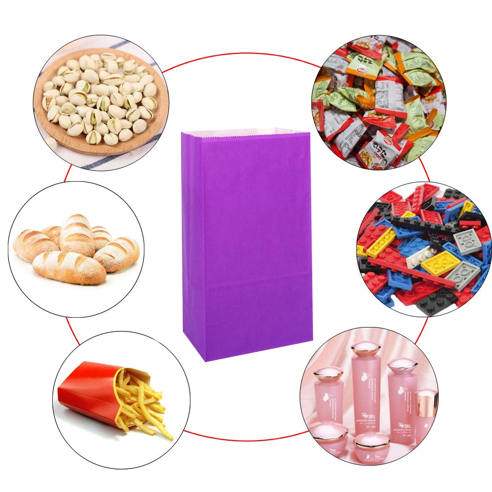 KEYYOOMY 100-Pack Small Purple Paper Bags - 4.7x2.4x8.7 Inch Party Favor Bags for Goodie Gifts, Lunches & Snacks | Perfect for Birthday Parties, Baby Showers & Wedding Favors