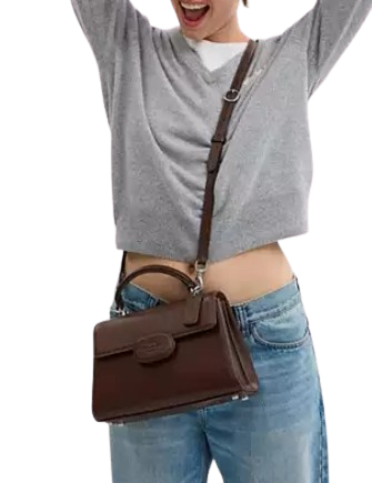 Coach Eliza Leather Top Handle Bag with Gold-Tone Hardware - Perfect for Work, Travel & Everyday Use