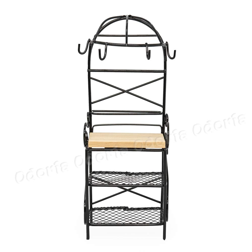 Odoria 1/12 Scale Miniature Bakers Rack - Black Dollhouse Kitchen Accessories for DIY Dollhouse, Miniature Baking Display & Collectible Decor