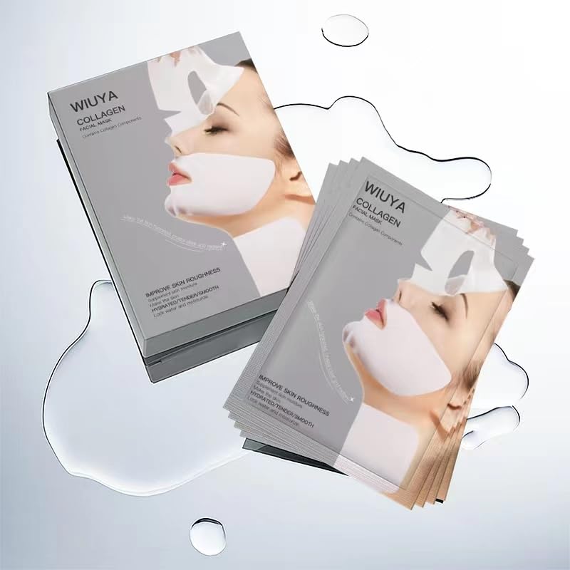 WIUYA Collagen Facial Mask 12 Pack - Anti-Aging Firming Sheet Masks for Dry & Sensitive Skin | Hydrating Moisturizing Treatment to Plump & Repair Dehydrated Skin | Perfect for Night Routine, Spa Day & Self-Care (3 Boxes)