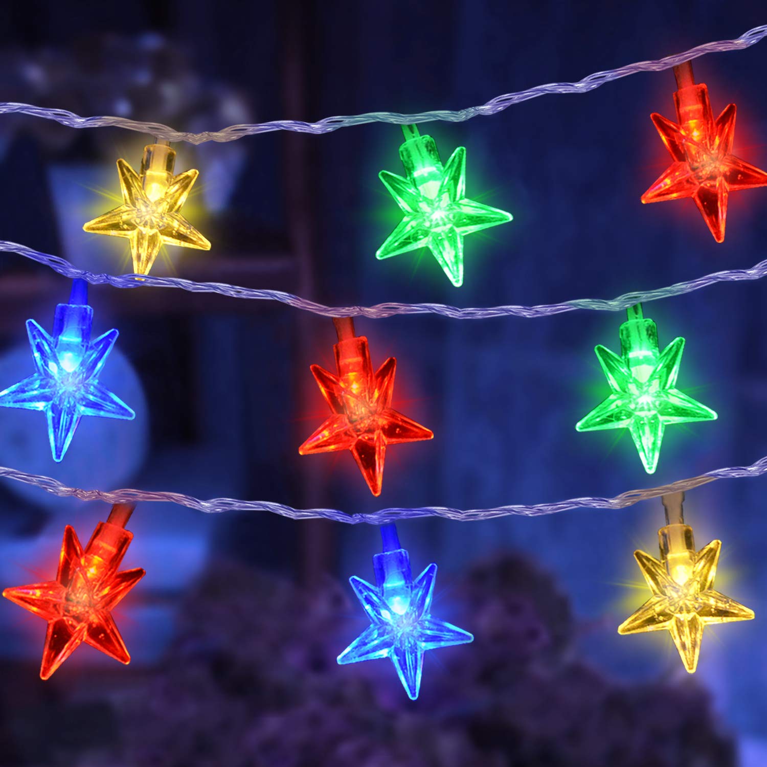 JMEXSUSS 33ft 100 LED Multicolor Star String Lights with 8 Modes - Plug in Christmas Lights for Bedroom, Tent, Balcony, Party & 4th of July Decor | Perfect for Indoor & Outdoor Holiday, Wedding, and Home Decoration