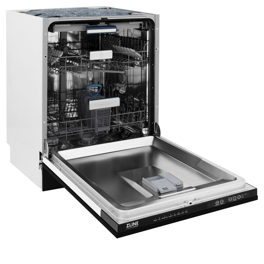 ZLINE Autograph Edition 24 Inch Black Stainless Steel Dishwasher with Champagne Bronze Handle - 3rd Rack & Top Control Panel - Ultra Quiet 51dBa - Perfect for Modern Kitchens & Open Concept Homes (Model DWVZ BS 24 CB)