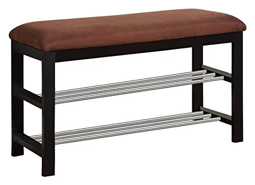 Kings Brand Chrome Shoe Rack Organizer & Bench with Storage - Chocolate Brown for Entryway, Bedroom, or Closet Organization - Sturdy Metal Shoe Shelf & Seating Bench for Home & Apartment