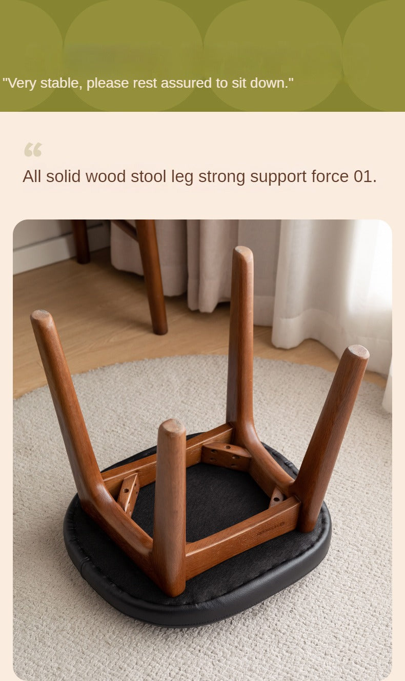 Premium Oak & Cherry Solid Wood Makeup Stool - Soft Cushioned Vanity Seat for Dressing Table, Bedroom, and Salon Use