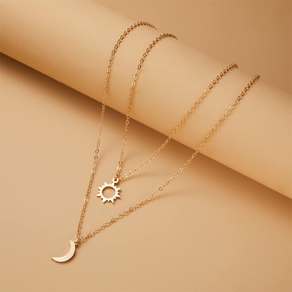 2 PCS Dainty Stacking Choker Necklace Set - Sun, Moon & Star Adjustable Thin Chain Pendant Necklace for Women & Men - Friendship, Couple & Sister Jewelry - Perfect for Christmas, Valentines & Gifts - 18
