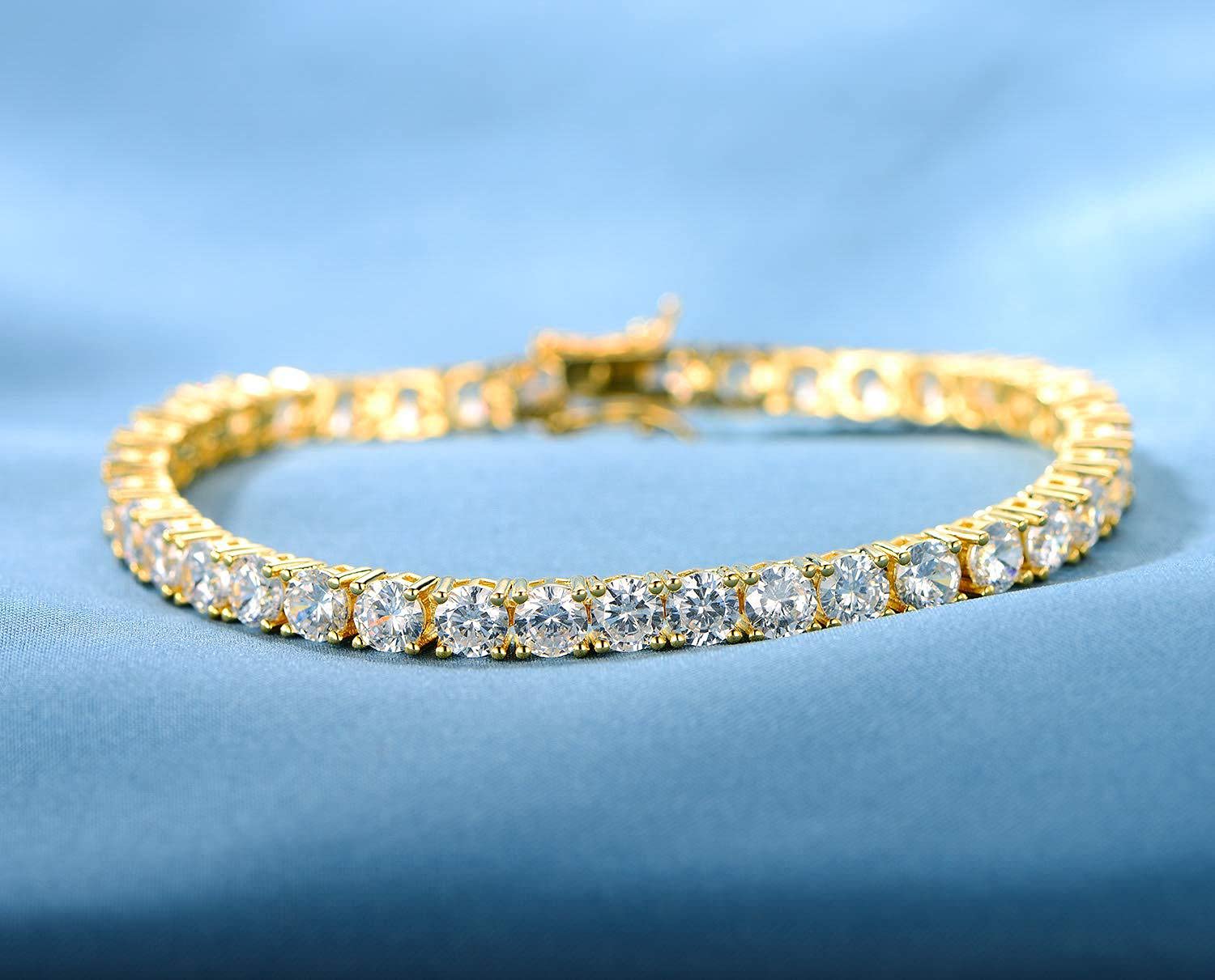 Gemsme 18K Yellow Gold Plated Tennis Bracelet for Men & Women - 4.0mm Round Cubic Zirconia Classic Jewelry - Adjustable Size 6-9 Inch - Perfect for Weddings, Anniversaries & Special Occasions